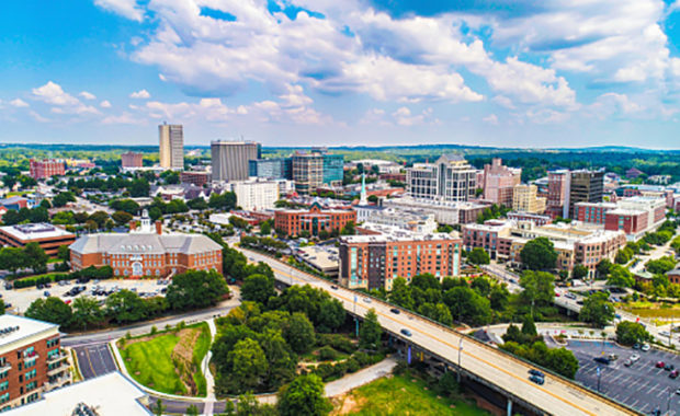 Aerial of Downtown Greenville, SC Skyline
